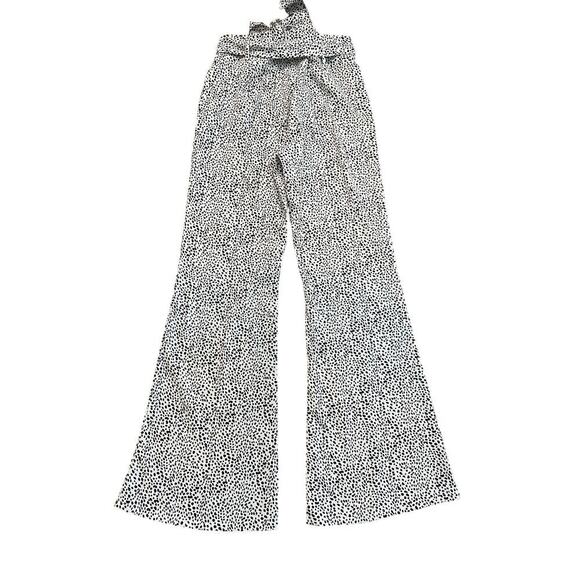 Lucy Paris White Black Animal Printed Belted Wide Leg Pants Size XS - Picture 3 of 4